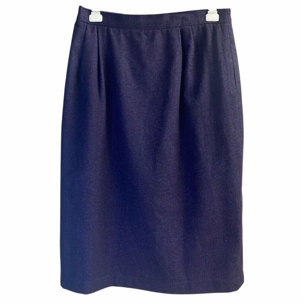 Vintage EH Woods Dark Purple Wool Blend Skirt Size 14 Classic Midi Career Chic